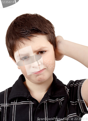 Image of pensive young boy isolated on white background