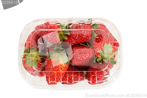 Image of fresh strawberries in box on white