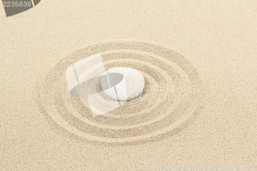 Image of zen stone in sand with circles