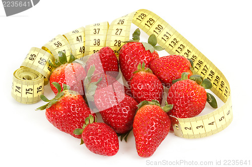 Image of Measuring tape around a strawberry as a symbol of diet