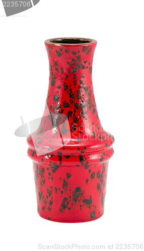 Image of colorful painted red ceramic vase isolated white 