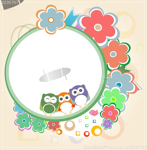 Image of Natural owl card with flowers