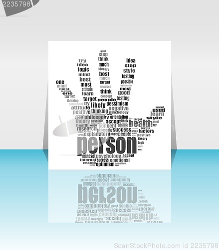Image of Info text graphic Positive Thinking in word cloud. head in flyer