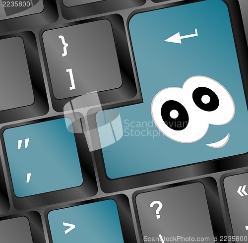 Image of Computer keyboard with smile key - business concept