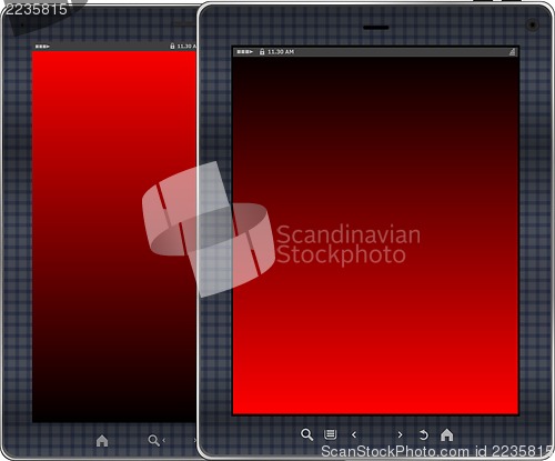 Image of Photo-realistic illustration of red colored vertical tablet pc set