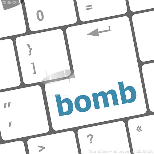 Image of dangerous bomb button on white computer keyboard
