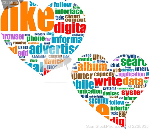 Image of Social media marketing concept in word tag cloud in heart