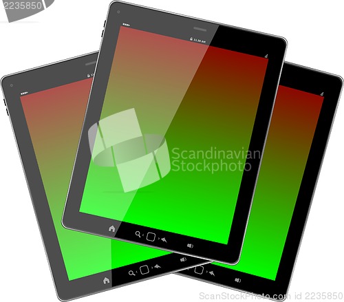 Image of Photo-realistic illustration of different colored vertical tablet pc set