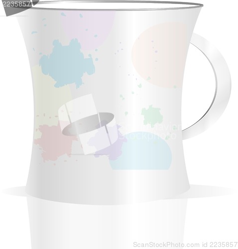 Image of Used creamy coffee mug with blots on white background