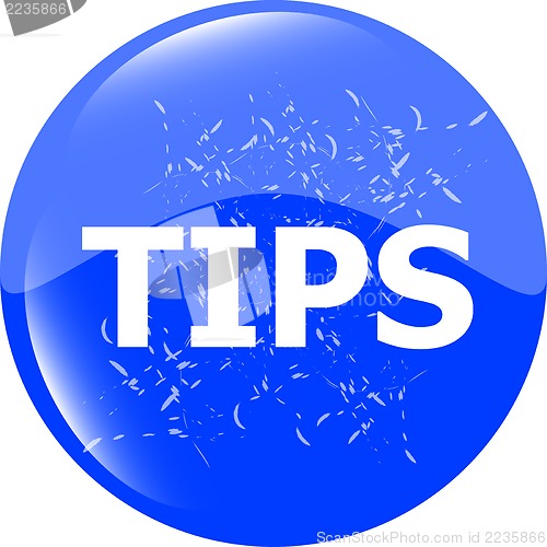 Image of tips blue icon button in stamp style