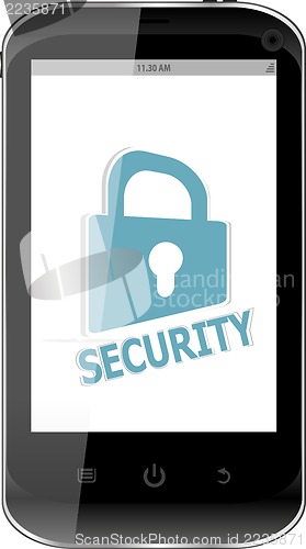 Image of smartphone with security lock on display. Generic mobile smart phone