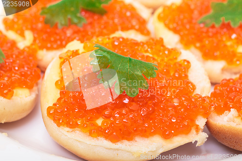 Image of Sandwiches with red salted caviar