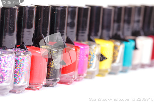Image of Group of bright nail polishes