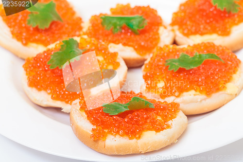 Image of Sandwiches with red salted caviar