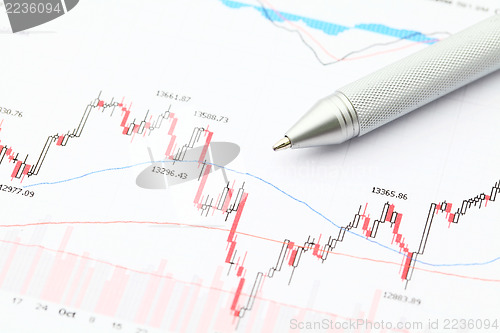 Image of Business financial chart with pen 