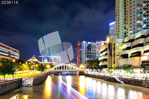 Image of Singapore city with river at night