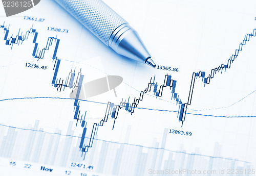Image of Business financial chart with pen