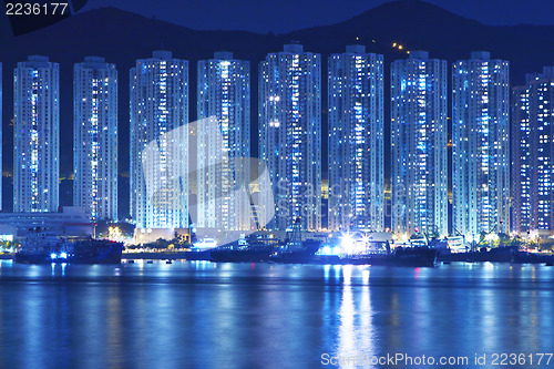 Image of Apartment Buildings in Hong Kong at night
