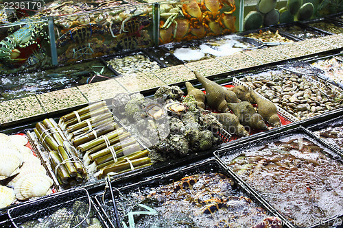 Image of Fish tank in seafood market 
