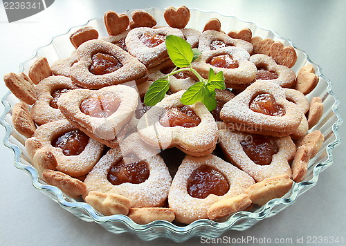 Image of Heart shaped cookie. close to