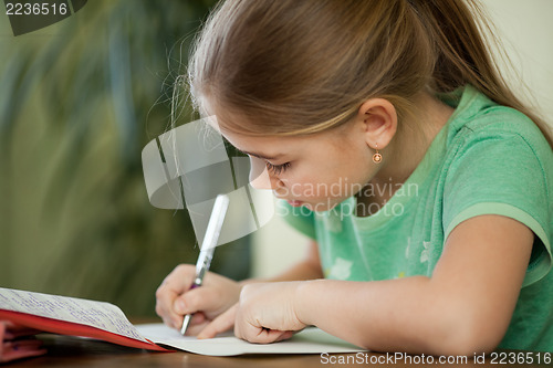 Image of Pre-adolescent girl concentrates on her studies