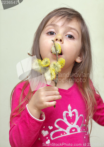 Image of Child with willow catkins