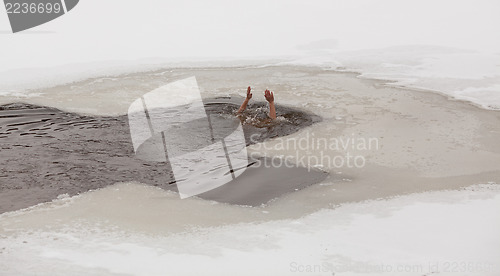 Image of Man in ice cold water