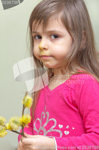 Image of Little girl with pussy willows