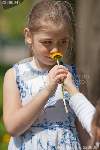 Image of Teenager girl sniffing flower