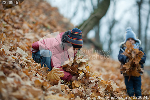 Image of Children playing with the leaves