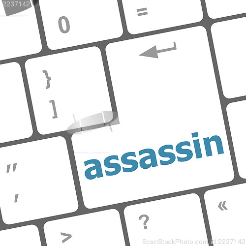Image of assassin word on computer pc keyboard key