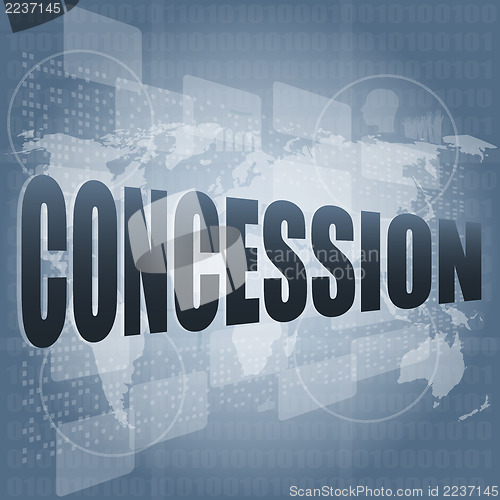 Image of concession word on business digital touch screen