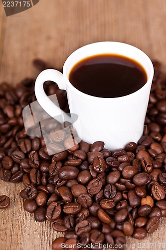 Image of cup of coffee and beans 