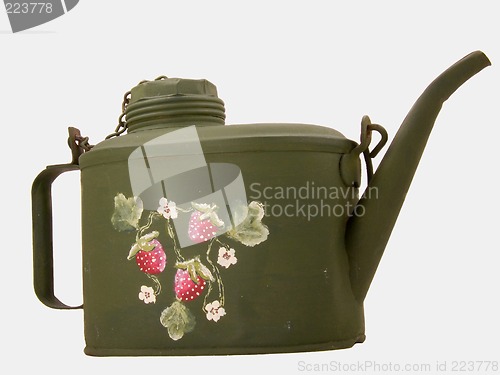 Image of Old Railroader's Oiling Can With handpainted Strawberries, Leafs,  And Blossoms