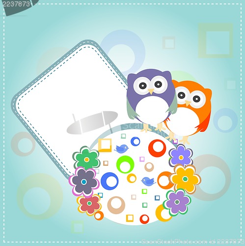 Image of Background with owl, flowers and birds