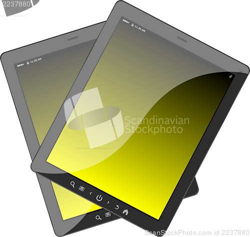 Image of Photo-realistic illustration of different colored vertical tablet pc set