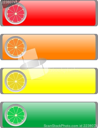 Image of desert fruit button set, kiwi lemon orange grapes