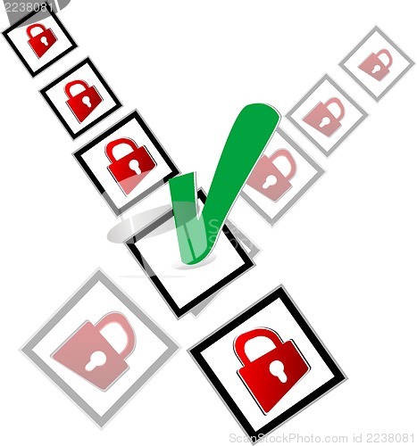 Image of green check box and red padlock set on check mark list
