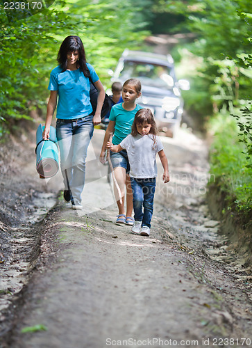 Image of Hikers walking through forest