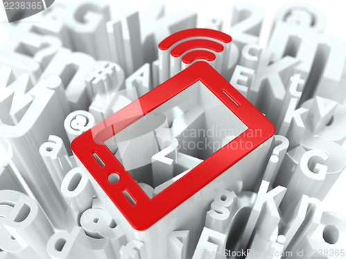 Image of Mobile Phone on Alphabet Background.