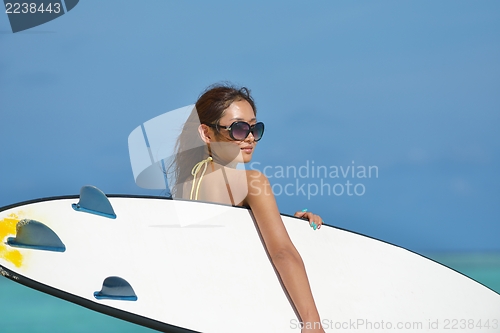 Image of beautiful  woman relax on tropical  beach