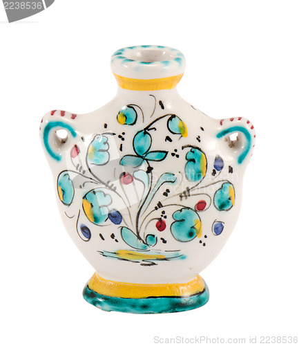 Image of handmade ceramic flat vase flower art isolated 