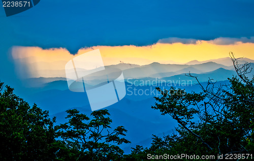 Image of Sunrise over Blue Ridge Mountains on stormy day