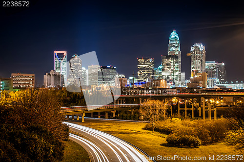 Image of Charlotte City Skyline night scene