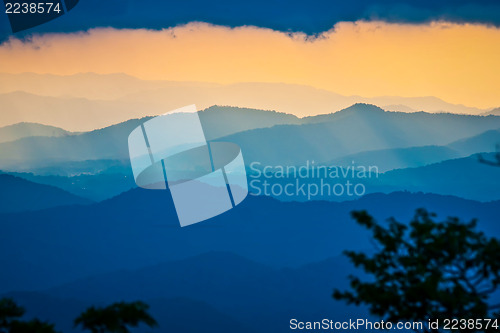 Image of Sunrise over Blue Ridge Mountains on stormy day