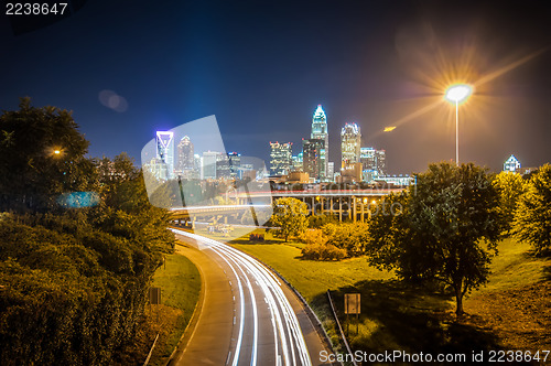 Image of Charlotte City Skyline night scene