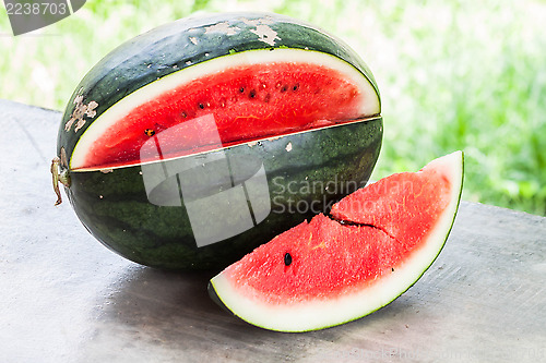 Image of Close up red slice of water melon 