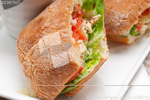 Image of ciabatta panini sandwich with chicken and tomato