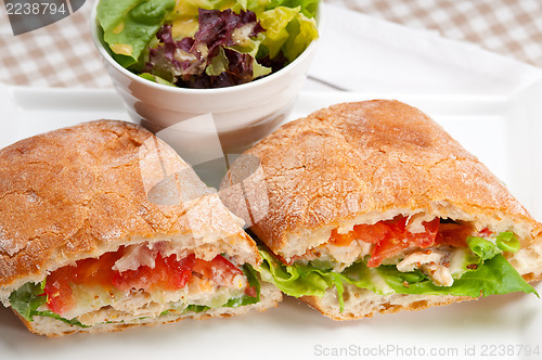 Image of ciabatta panini sandwich with chicken and tomato