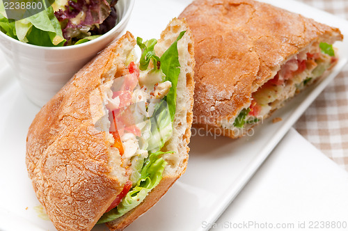 Image of ciabatta panini sandwich with chicken and tomato